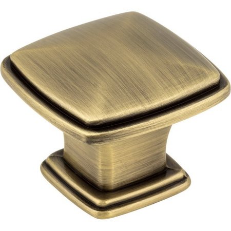 JEFFREY ALEXANDER 1-3/16" Overall Length Brushed Antique Brass Square Milan 1 Cabinet Knob 1091AB
